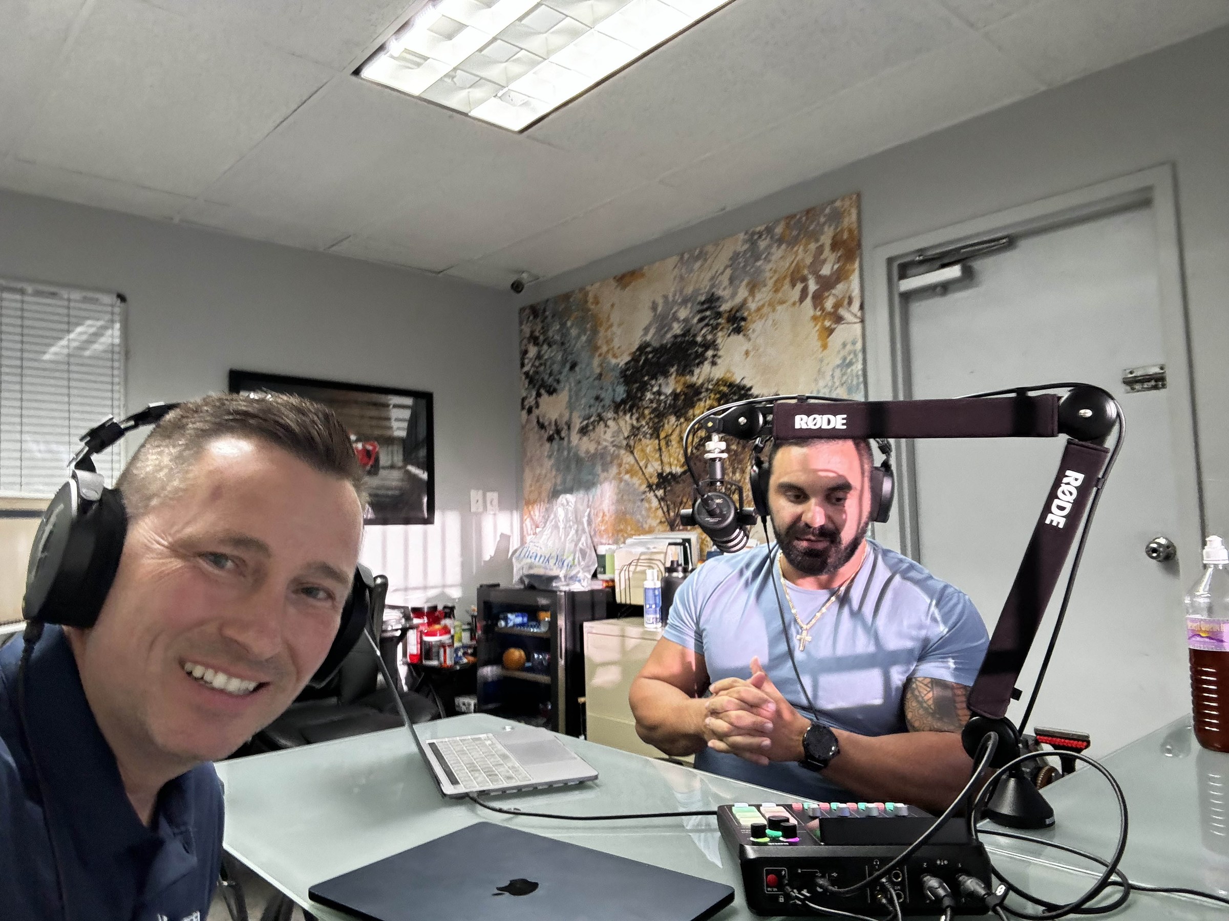Michael Aufmuth recording a podcast conversation with a guest
